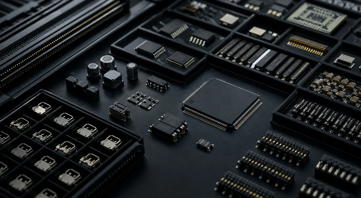 Electronic components arranged in anti-static trays