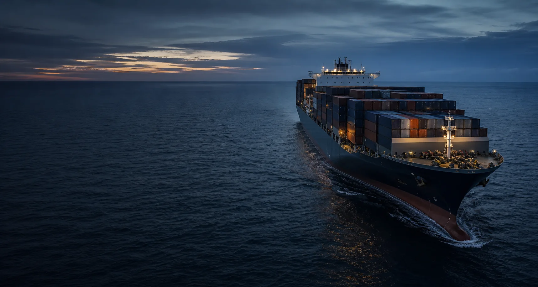 Container ship carrying international cargo across the ocean